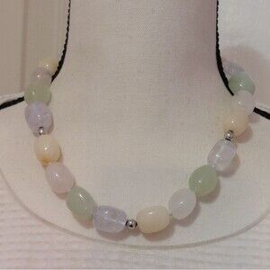 Macy's Chunky Multicolor Genuine Quartz Stones Necklace Sterling Silver Extender